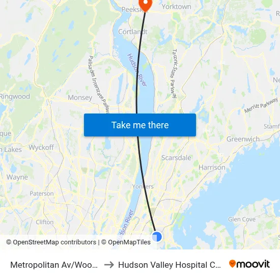 Metropolitan Av/Wood Av to Hudson Valley Hospital Center map