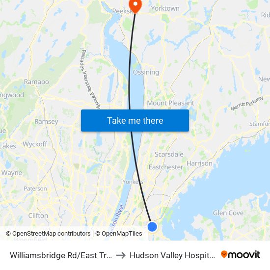 Williamsbridge Rd/East Tremont Av to Hudson Valley Hospital Center map