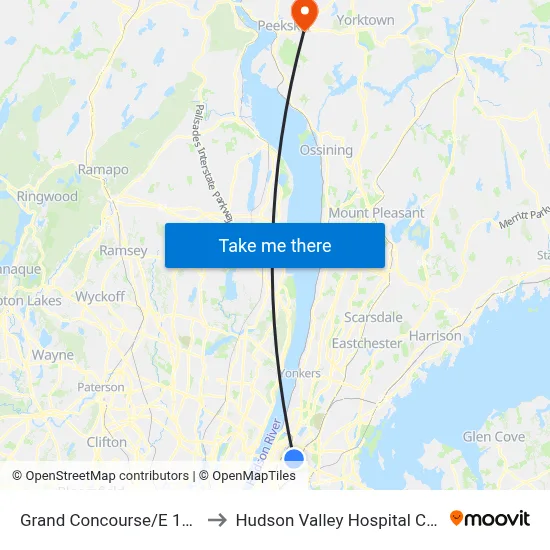 Grand Concourse/E 177 St to Hudson Valley Hospital Center map