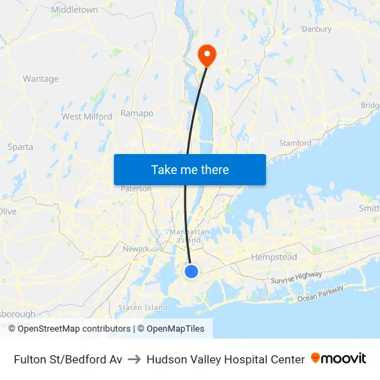 Fulton St/Bedford Av to Hudson Valley Hospital Center map
