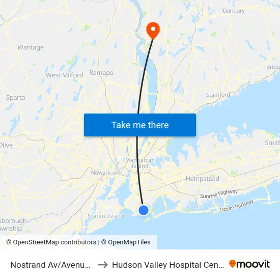 Nostrand Av/Avenue X to Hudson Valley Hospital Center map
