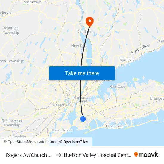 Rogers Av/Church Av to Hudson Valley Hospital Center map