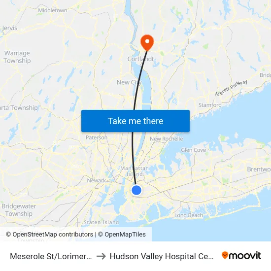 Meserole St/Lorimer St to Hudson Valley Hospital Center map