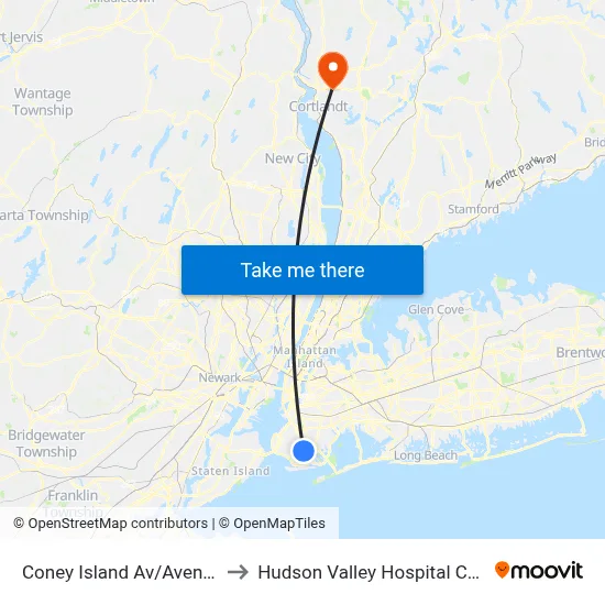 Coney Island Av/Avenue P to Hudson Valley Hospital Center map