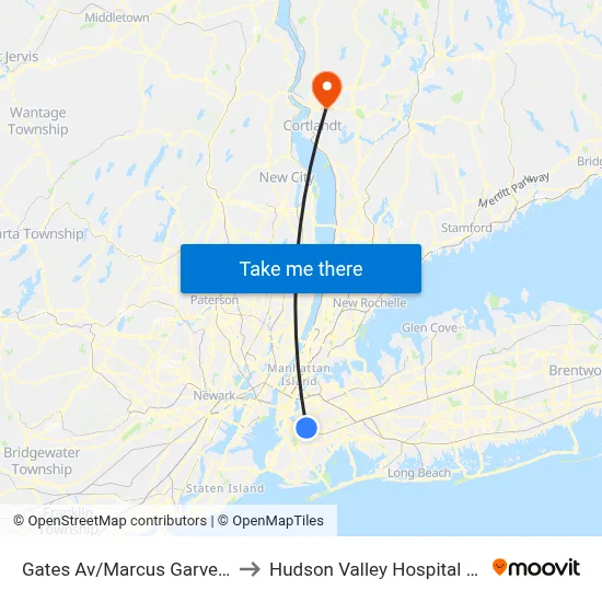 Gates Av/Marcus Garvey Blvd to Hudson Valley Hospital Center map