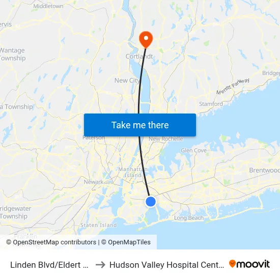 Linden Blvd/Eldert Ln to Hudson Valley Hospital Center map