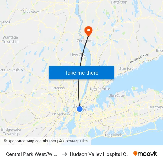 Central Park West/W 81 St to Hudson Valley Hospital Center map