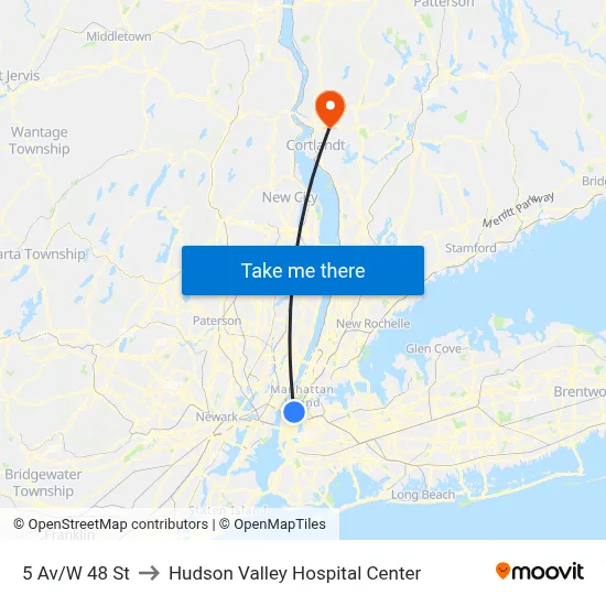 5 Av/W 48 St to Hudson Valley Hospital Center map