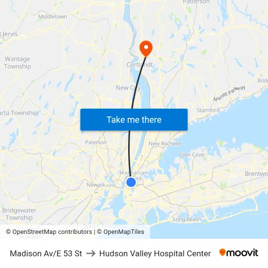 Madison Av/E 53 St to Hudson Valley Hospital Center map