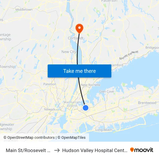 Main St/Roosevelt Av to Hudson Valley Hospital Center map
