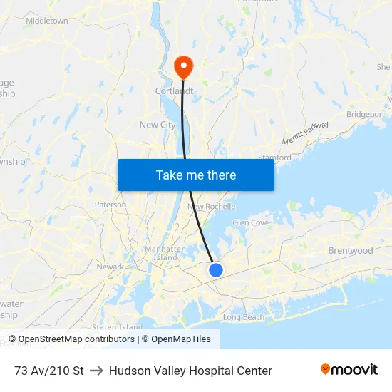 73 Av/210 St to Hudson Valley Hospital Center map