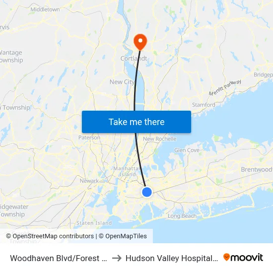 Woodhaven Blvd/Forest Park Dr to Hudson Valley Hospital Center map