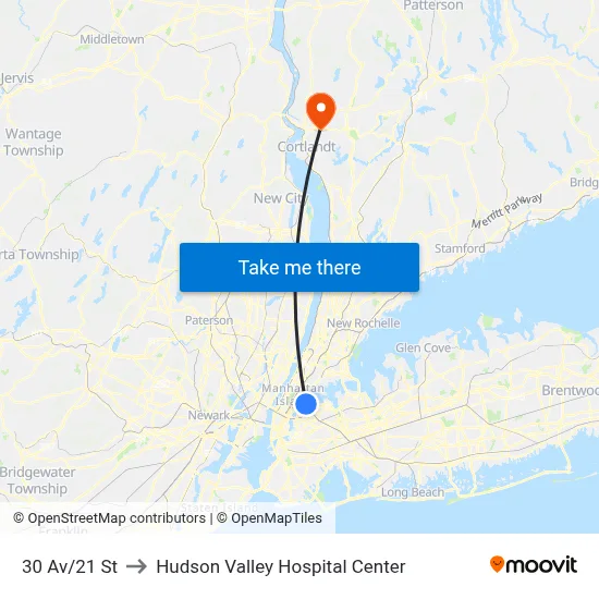 30 Av/21 St to Hudson Valley Hospital Center map