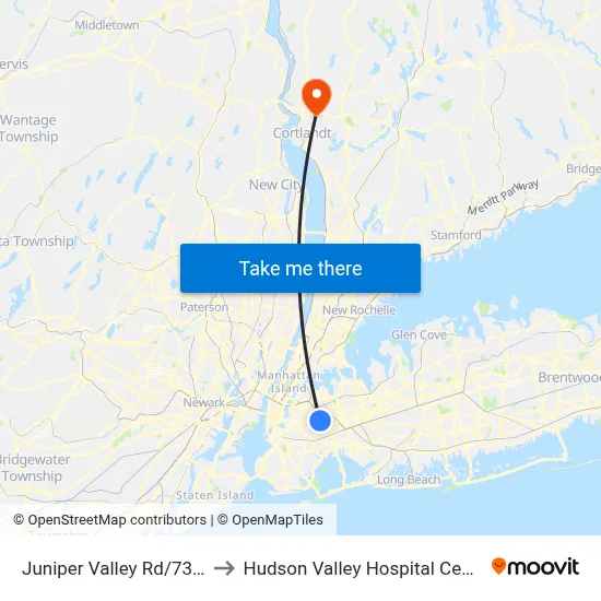 Juniper Valley Rd/73 Pl to Hudson Valley Hospital Center map