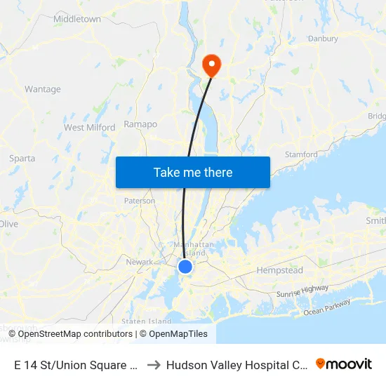 E 14 St/Union Square West to Hudson Valley Hospital Center map