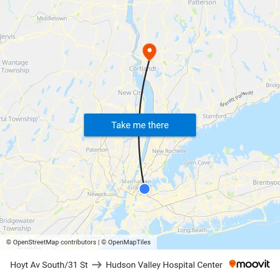 Hoyt Av South/31 St to Hudson Valley Hospital Center map