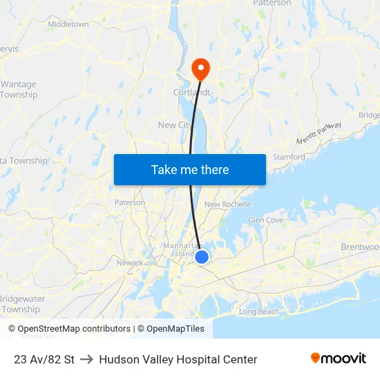 23 Av/82 St to Hudson Valley Hospital Center map