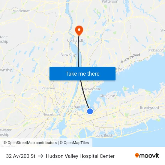 32 Av/200 St to Hudson Valley Hospital Center map