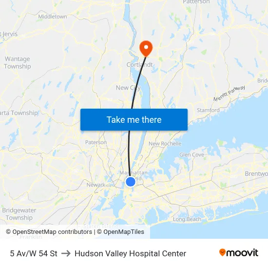 5 Av/W 54 St to Hudson Valley Hospital Center map