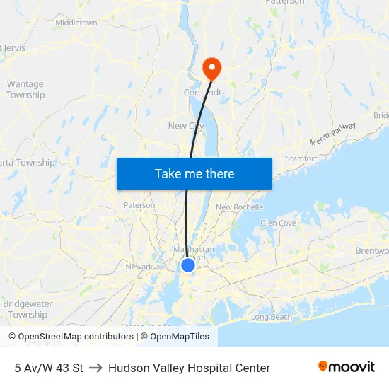 5 Av/W 43 St to Hudson Valley Hospital Center map