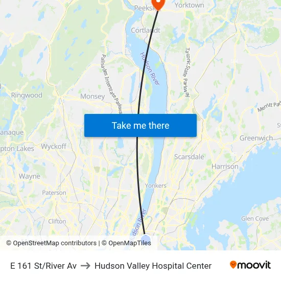 E 161 St/River Av to Hudson Valley Hospital Center map