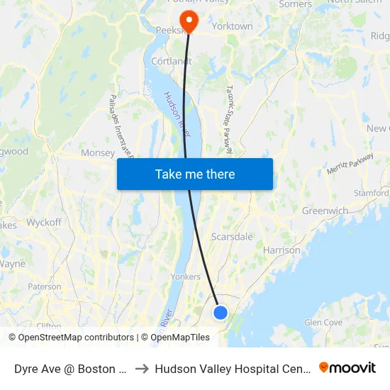 Dyre Ave @ Boston Rd to Hudson Valley Hospital Center map