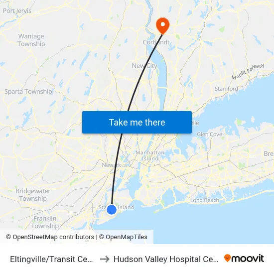 Eltingville/Transit Center to Hudson Valley Hospital Center map