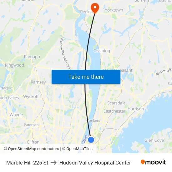 Marble Hill-225 St to Hudson Valley Hospital Center map