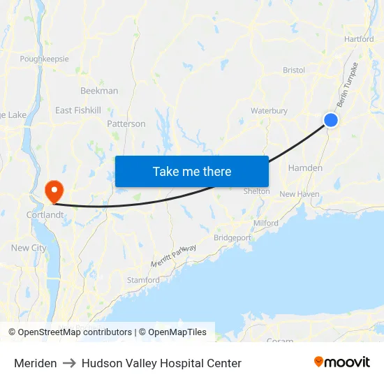 Meriden to Hudson Valley Hospital Center map