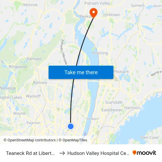 Teaneck Rd at Liberty Rd to Hudson Valley Hospital Center map