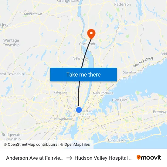 Anderson Ave at Fairview Ave to Hudson Valley Hospital Center map