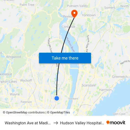 Washington Ave at Madison Ave to Hudson Valley Hospital Center map