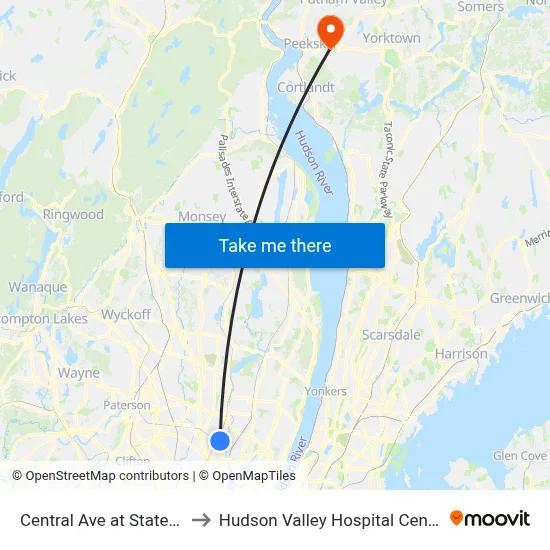 Central Ave at State St to Hudson Valley Hospital Center map