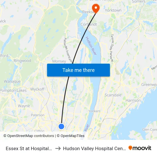 Essex St at Hospital Dr to Hudson Valley Hospital Center map