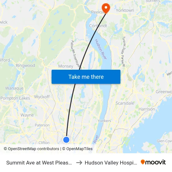 Summit Ave at West Pleasantview Ave to Hudson Valley Hospital Center map