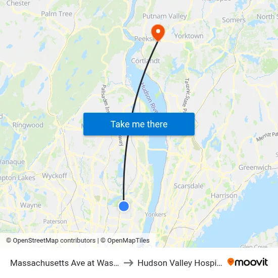 Massachusetts Ave at Washington Ave to Hudson Valley Hospital Center map