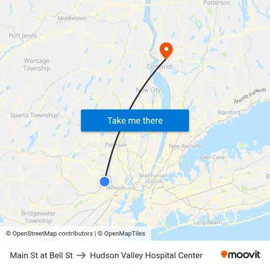 Main St at Bell St to Hudson Valley Hospital Center map