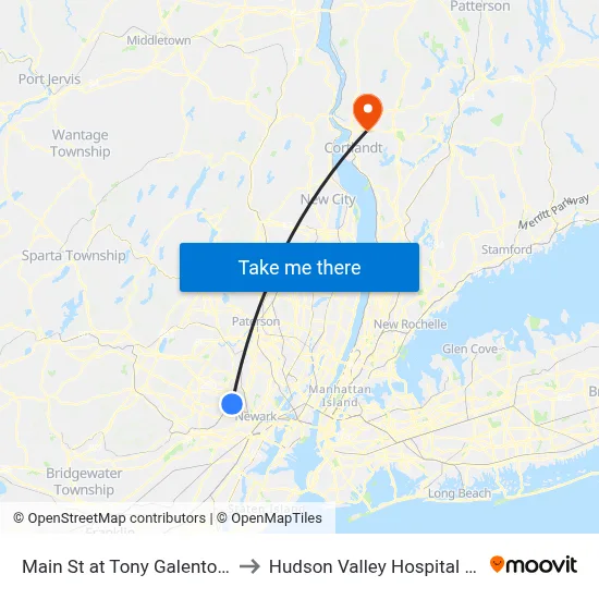 Main St at Tony Galento Plaza to Hudson Valley Hospital Center map