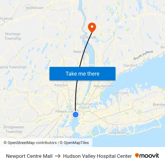 Newport Centre Mall to Hudson Valley Hospital Center map