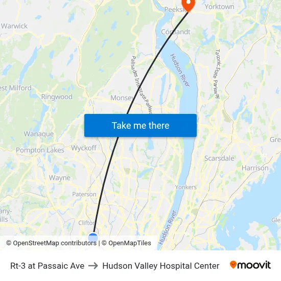 Rt-3 at Passaic Ave to Hudson Valley Hospital Center map