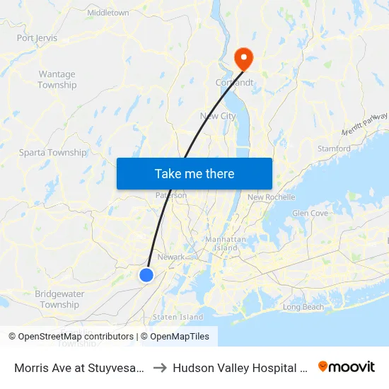Morris Ave at Stuyvesant Ave to Hudson Valley Hospital Center map