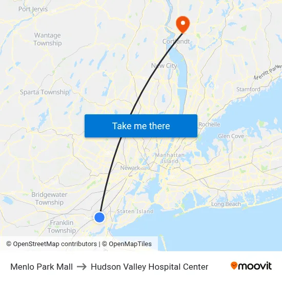 Menlo Park Mall to Hudson Valley Hospital Center map
