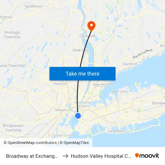 Broadway at Exchange Pl# to Hudson Valley Hospital Center map
