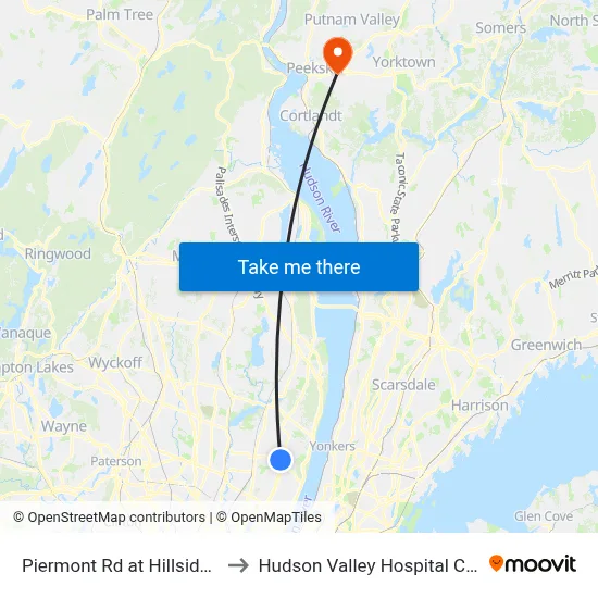 Piermont Rd at Hillside Ave to Hudson Valley Hospital Center map