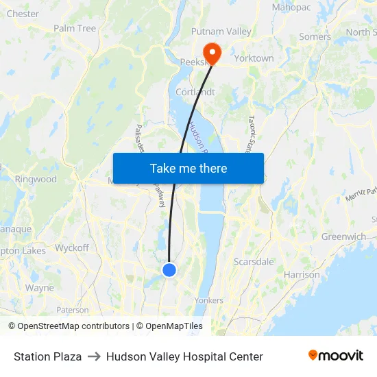Station Plaza to Hudson Valley Hospital Center map