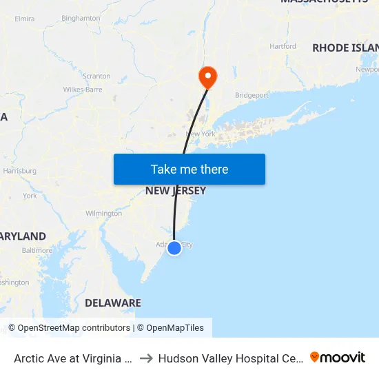 Arctic Ave at Virginia Ave to Hudson Valley Hospital Center map