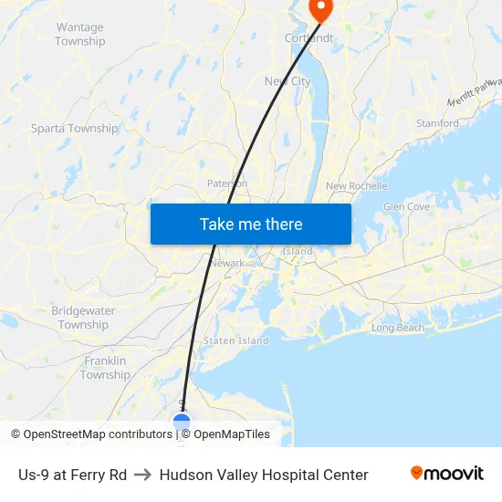 Us-9 at Ferry Rd to Hudson Valley Hospital Center map