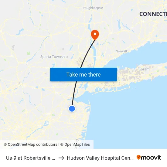 Us-9 at Robertsville Rd to Hudson Valley Hospital Center map