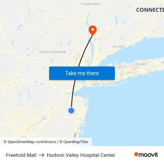 Freehold Mall to Hudson Valley Hospital Center map