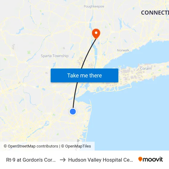Rt-9 at Gordon's Corner to Hudson Valley Hospital Center map
